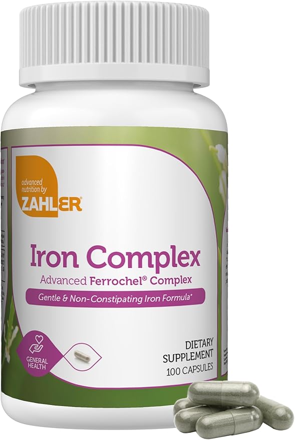 Zahler - Iron Supplement with Vitamin C - Capsule Iron Pills for Women and Men - High Absorption, Easy on Stomach, Kosher Ferrous Iron Supplements with Vitamins C, B12, Folate & More - 100 Count