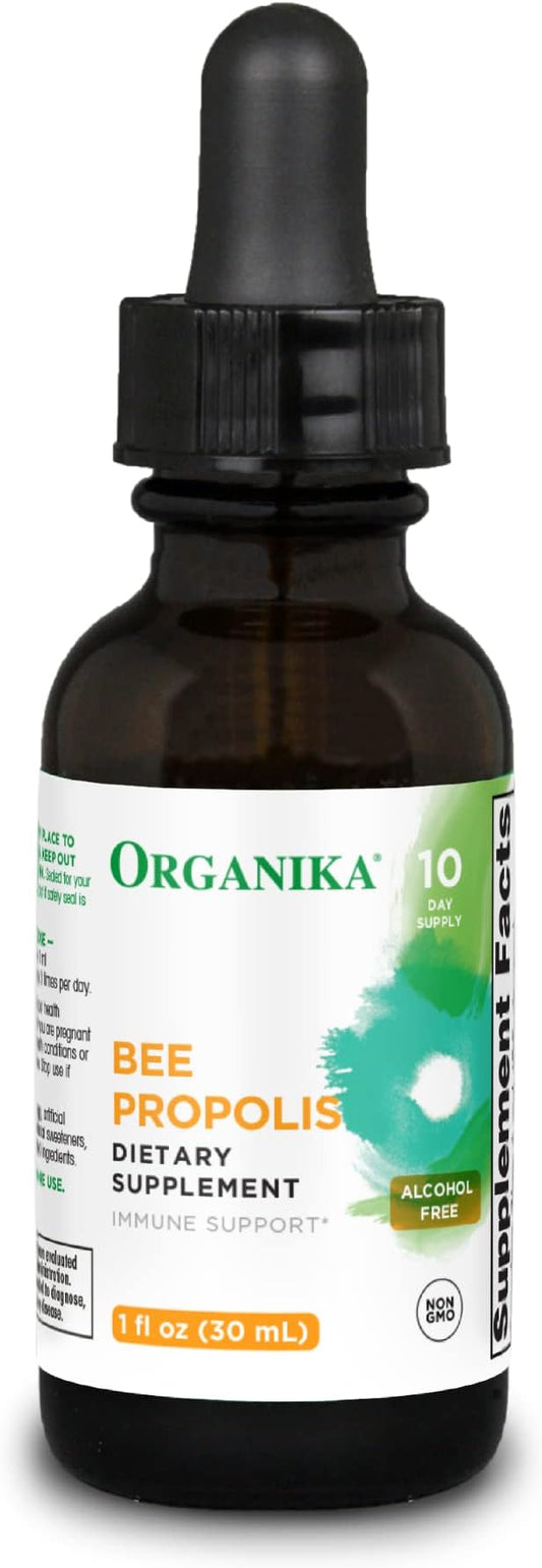 Organika Bee Propolis Tincture 30 ml: Vegan Propolis Extract - Throat and Breathing - Free of Gluten, GMO, & Artificial Flavors - 10 Day Prop Drops Supply