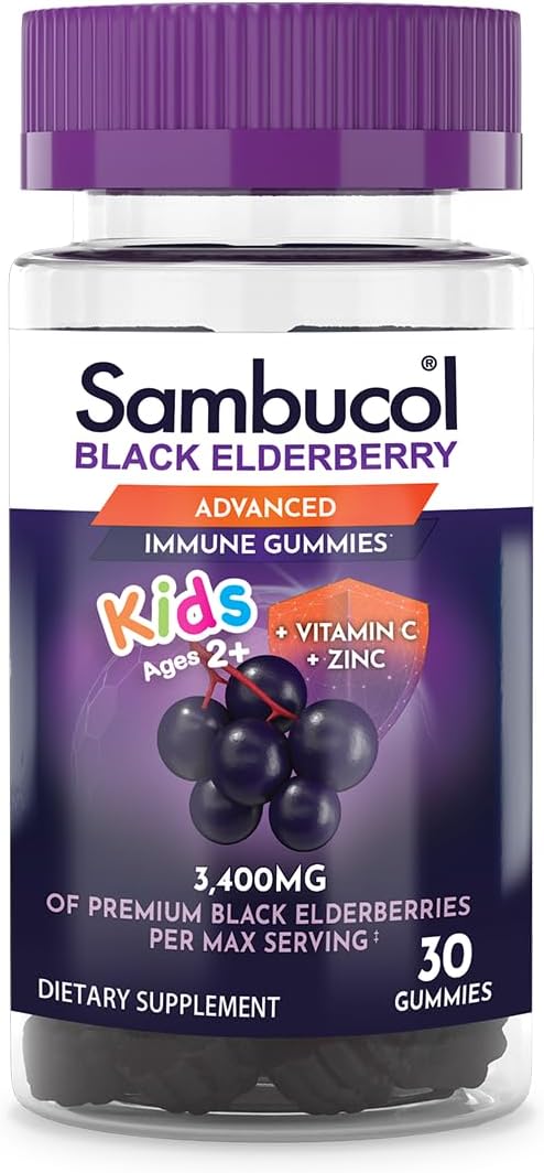 Sambucol Black Elderberry Gummies for Kids - Elderberry Kids Gummies, Kids Elderberry Gummies with Zinc and Vitamin C, Elderberry for Kids - 30 Count