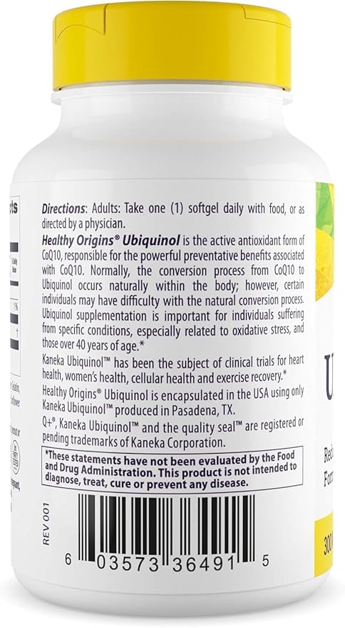 Healthy Origins Ubiquinol (Active Form of CoQ10), 300 mg - Kaneka Ubiquinol Supplements for Heart Health & Antioxidant Support - Gluten-Free & Non-GMO Supplement - 60 Softgels