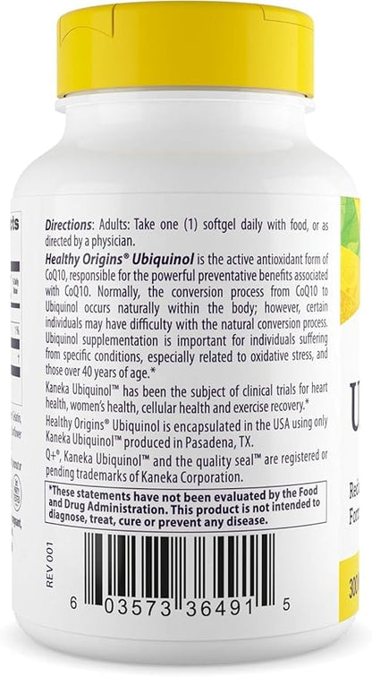 Healthy Origins Ubiquinol (Active Form of CoQ10), 300 mg - Kaneka Ubiquinol Supplements for Heart Health & Antioxidant Support - Gluten-Free & Non-GMO Supplement - 60 Softgels