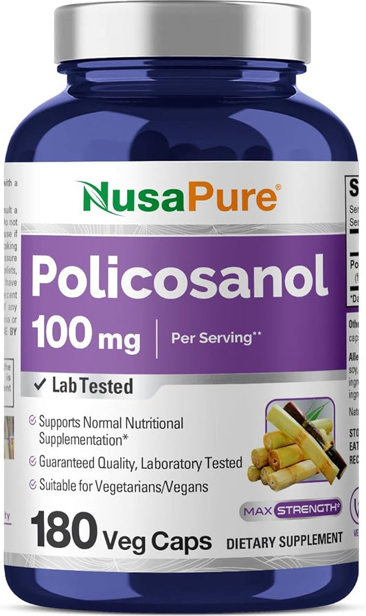 NusaPure Policosanol 100mg 180 Veggie Capsules (Vegan, Non-GMO)