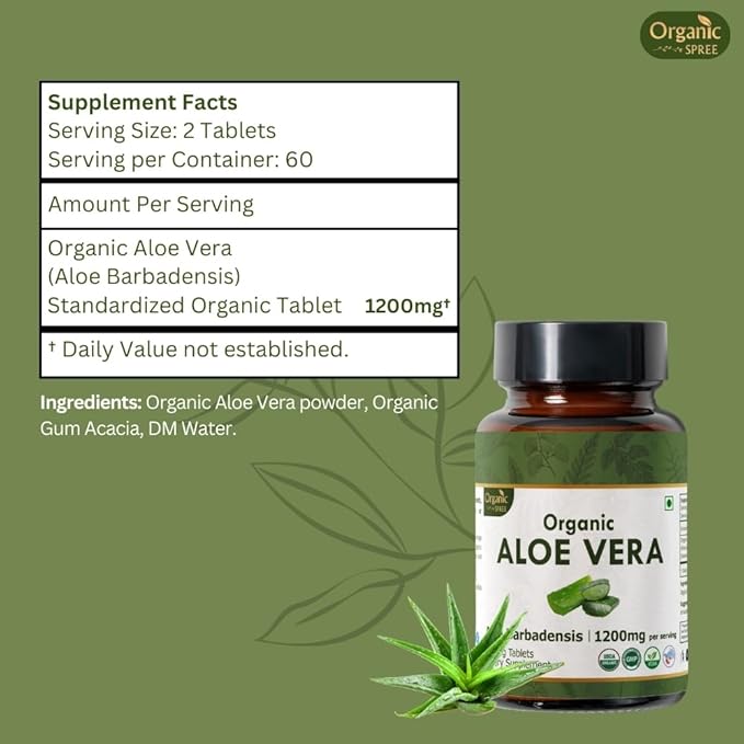Aloe Vera 120 Tablets | Aloe Barbadensis (Aloe Vera) | USDA Organic Certified | Organic and Natural 120tab - Pack of 2