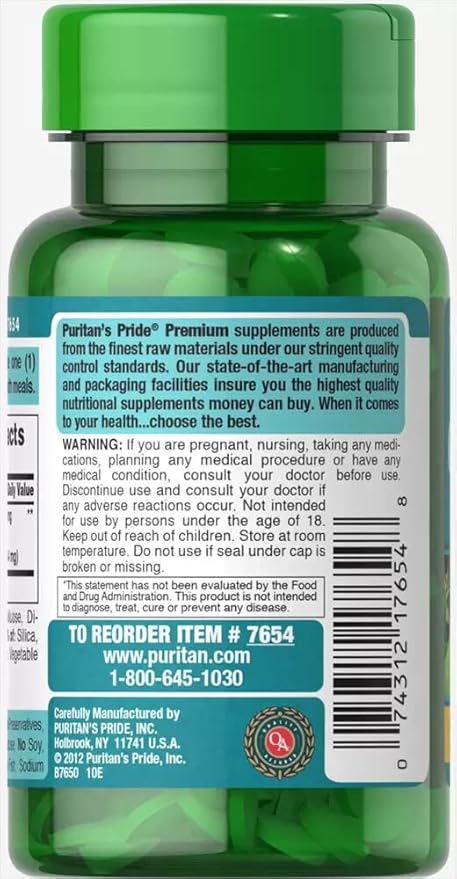 Puritans Pride Ginkgo Biloba Standardized Extract 60 mg Tablets, 120 Count