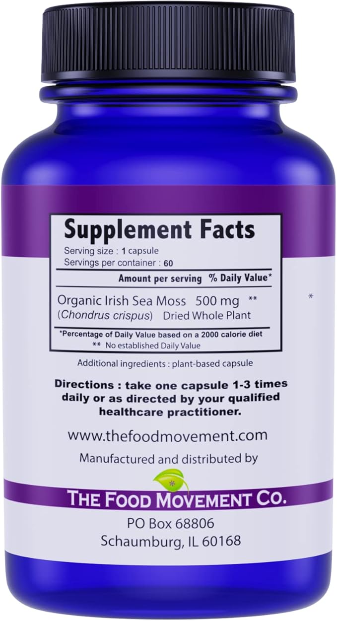 Irish Sea Moss, Organic Prebiotic Food, Over 70 Trace Minerals, Supports Healthy Elimination, Digestion and Immune Support (60)
