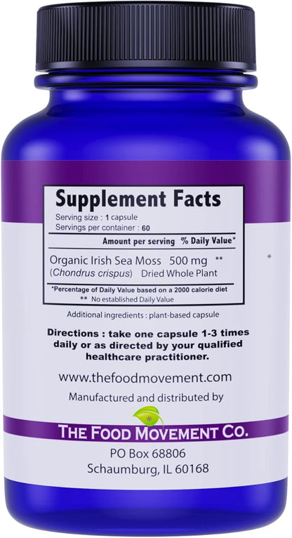 Irish Sea Moss, Organic Prebiotic Food, Over 70 Trace Minerals, Supports Healthy Elimination, Digestion and Immune Support (60)