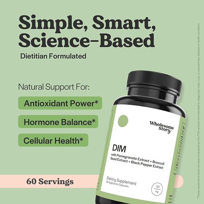 DIM Supplement Women | DIM SGS | Pomegranate, Broccoli and Black Pepper Blend | Estrogen & Hormone Balance for Women | Cell and Tissue Health | 60-Day Supply | Clean Label Project Certified