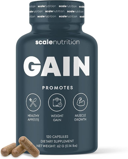 Gain | Appetite Booster, Muscle Growth, Weight Gain, and Digestion Support Pills for Men and Women to Eat More | Creatine & Natural Herbs Supplement 120 Capsules