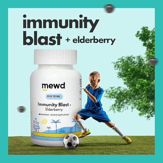 MEWD Teen and Kids Elderberry Immunity Multivitamin Gummies -Zinc, Vitamins A,C,D3,B12 for Immune Support,Brain Health, Focus, Made in USA, Girls and Boys.