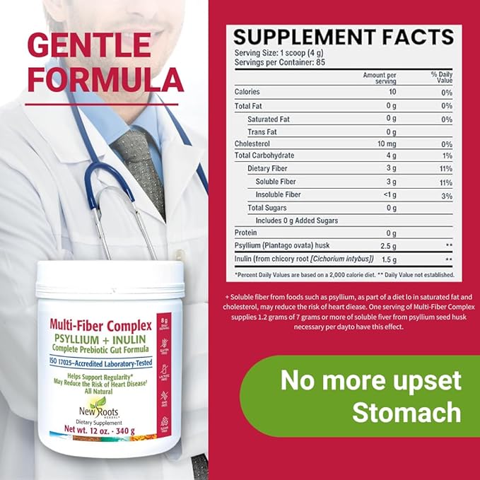 New Roots | Prebiotic Fiber Powder Supplement with Psyllium Husk and Inulin (from Chicory Root)| Fiber Prebiotic Supplement Supports Gut and Digestive Health, Unflavored 12 oz (340 g)