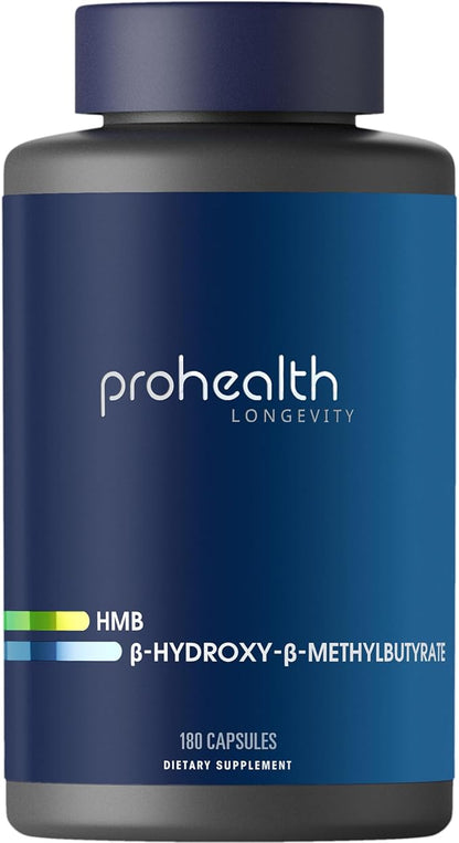 ProHealth HMB Supplement for Men & Women (Calcium β-Hydroxy- β-Methylbutyrate Monohydrate) 180 Capsules, Calcium HMB Supplements for Muscle Defense, Strength & Recovery