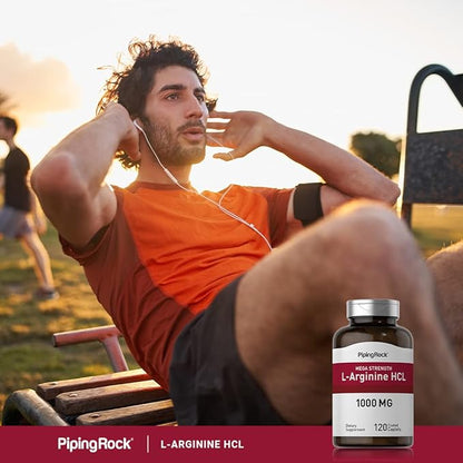 Piping Rock L-Arginine HCl 1000 mg | 120 Caplets | Mega Strength Supplement | Vegetarian, Non-GMO, Gluten Free