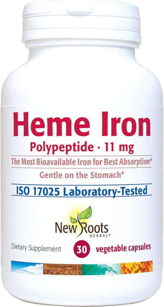 New Roots | Natural Heme Iron Supplement with Vitamin C, B12, & Folate,| Ferritin Supplement for Energy, Focus, and Endurance | Raise Hemoglobin & Ferritin for Women, Low-FODMAP (30 Capsules)