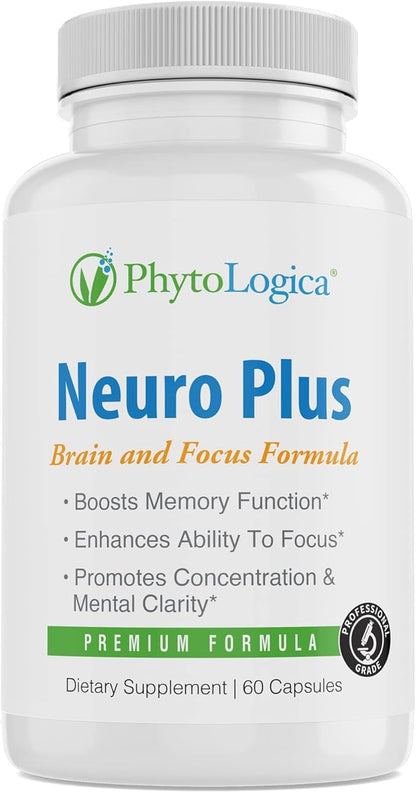 Neuro Plus Brain and Focus Formula, Full with Vitamins, Minerals and Herb Extracts, Boosts Memory Function and Ability to Focus, Improves Mental Clarity, 60 Capsules