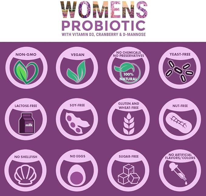 Probiotics for Women - Supports Digestive & Vaginal Health with D3, Prebiotics & Cranberry - Defends Against UTI & Yeast - 15x More Effective Than Regular Capsules (60 Count)