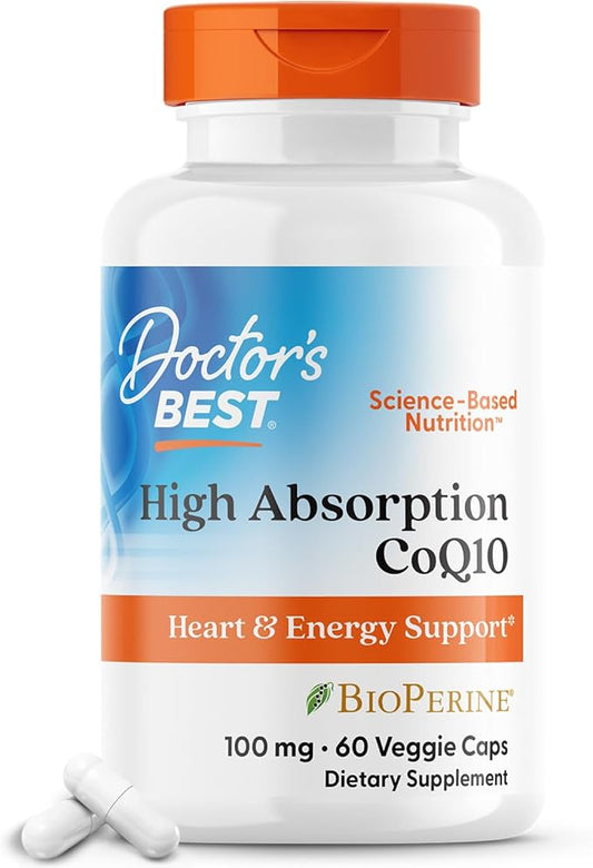 Doctor's Best High Absorption CoQ10 with BioPerine, Vegan, Gluten Free, Naturally Fermented, Heart Health & Energy Production, 100 mg 60 Veggie Caps