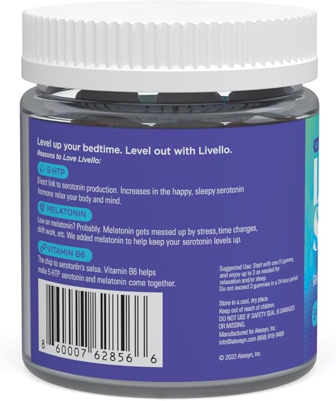 Livello Sleep Wild Berry Gummies - 30 Servings Natural Sleep Support with 5-HTP, Melatonin, and Vitamin B6 for Peaceful Night, Vegan & Gluten-Free