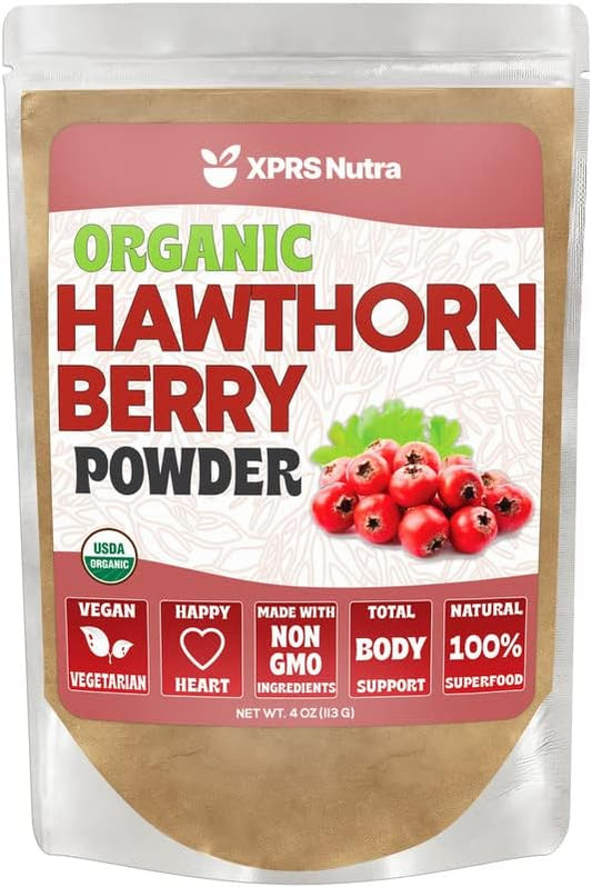 XPRS Nutra Organic Hawthorn Berry Powder - Premium USDA Organic Hawthorne Berry Powder for Cardiovascular Support - Vegan Friendly Hearth Health Supplement (4 Ounce)