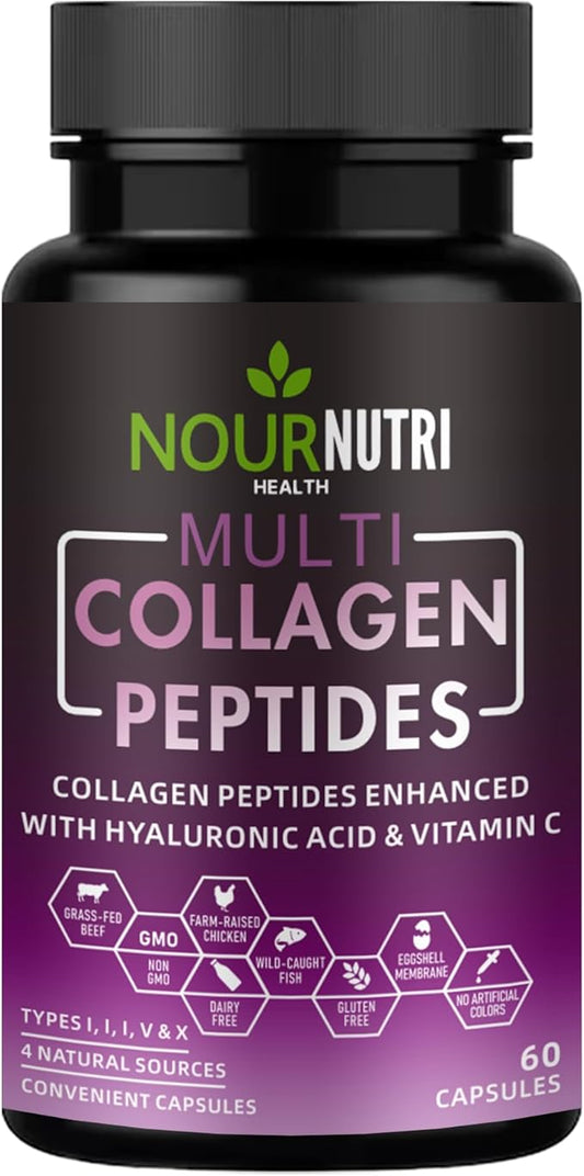 Multi Collagen Peptides Capsules – 4 Natural Sources – Types I, II, III, V & X – 60 Capsules