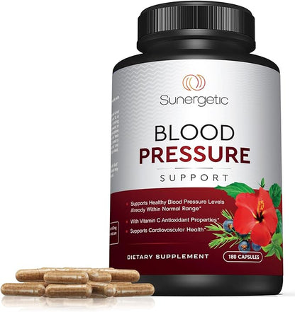 Premium Blood Pressure Support Supplement for Cardiovascular & Heart Health with Garlic, Hawthorn & Hibiscus (180 Capsules)