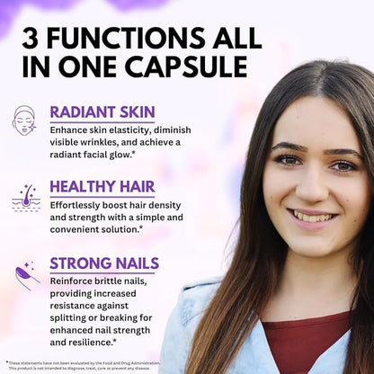 Biotin with Hyaluronic Acid, Collagen and Keratin – 25000 mcg Hair Growth Vitamins for Men and Women – Nails and Skin, USA Made - Third Party Tested, B1, B2, B3, B6, B7 Complex - 120 Capsules