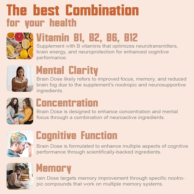 Brain Dose Premium Nootropics - Caffeine-Free Extra Strength Formula for Men & Women - Supports Brain Health, Cognitive Focus & Memory Retention, Pack of 5.
