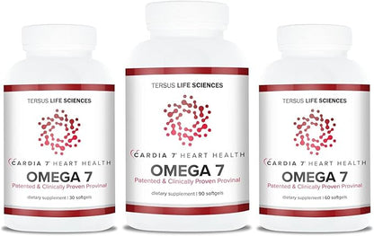 Cardia 7 Heart Health Omega 7 - Containing Patented Provinal Purified Omega 7 Fatty Acids - No Fish Smell or Burp-Back - 60ct Soft Gels