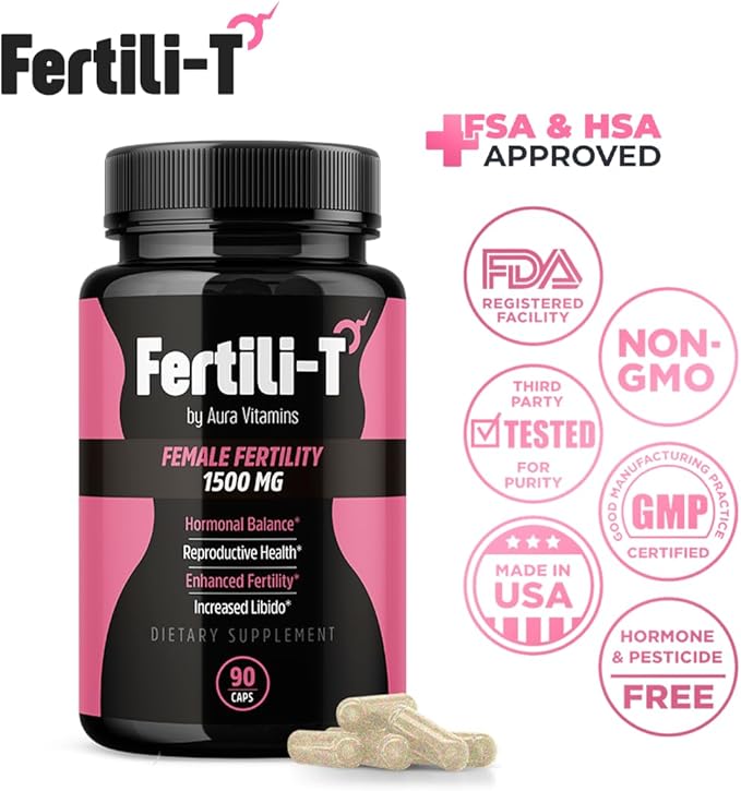 Fertili-t Female (90 Caps) Natural Fertility Support, Hormonal Balance & Prenatal Vitamins for Women, Conception Support, Natural Fertility Supplement with Aguaje & Red Maca (30-Day Supply) (1)