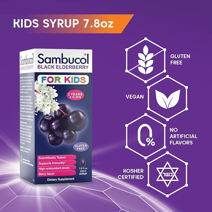 Sambucol Black Elderberry Syrup and Gummies for Kids - Elderberry Syrup Kids, Kids Elderberry Gummies, Black Elderberry Syrup for Kids, Sambucus Kids - 7.8 Fl Oz, 30 Gummies Bundle