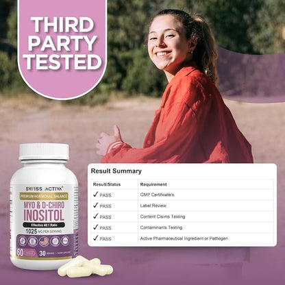 Swiss Activa+ Myo Inositol Supplement & D-Chiro Inositol Supplement - Premium Hormone Balance for Women & PCOS Supplements - Regulate Menstrual Cycle - Ovarian Support - 30 Days Supply