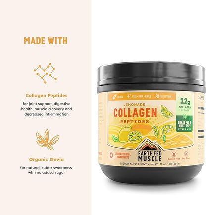Earth Fed Muscle Lemonade Collagen Peptides - Hair, Skin, Joints, 33 Servings