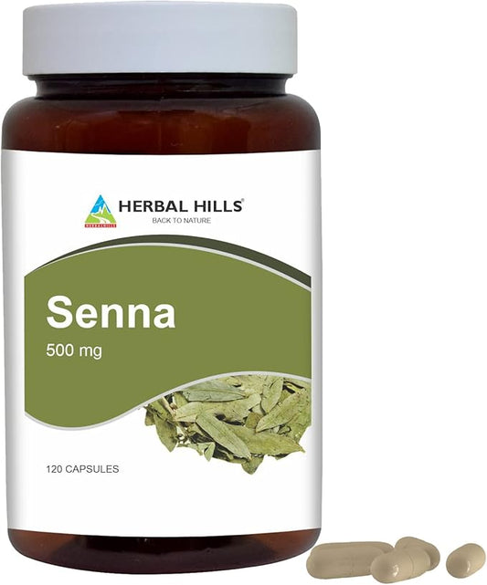 HERBAL HILLS Senna Capsules (alexandrina Senna) | 120 Capsules (500 mg) | Natural Laxative, Stool Softner, Constipation Relief