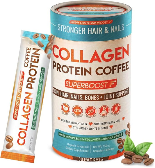 Collagen Protein Coffee Peptides Powder – for Better Focus, Energy, Digestion, Bloating & Immunity for Women & Men | Supports Glowing Skin, Hair, Nail, Skin, Bone & Joint Health | 30 Servings