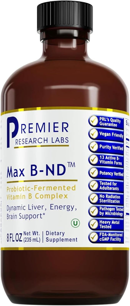 Premier Research Labs: Max B-ND Liquid Vitamin B-Complex for Liver & Brain Health - Sublingual Drops for Energy, Immune, Made in The USA - 8 fl oz - Thiamin, B12, B6 & More - for Men, Women, Kids