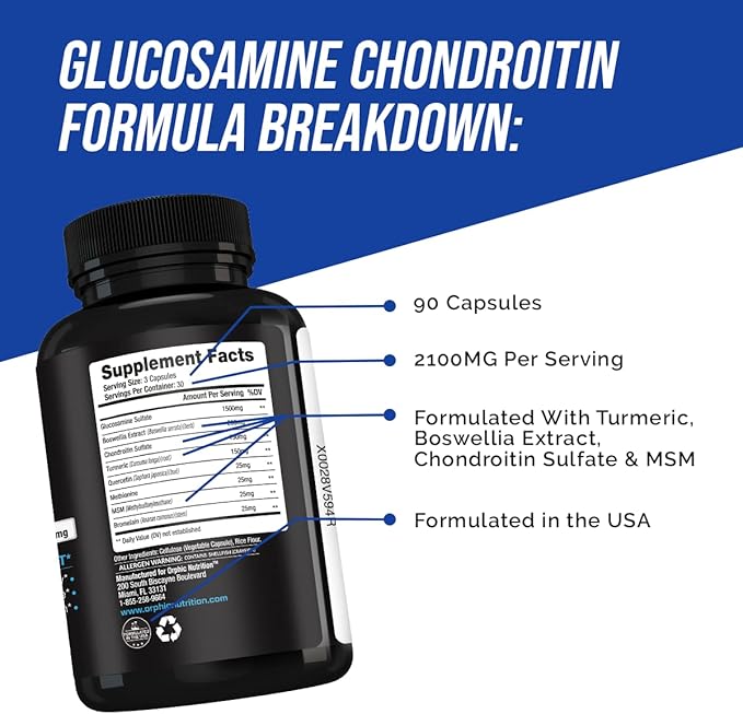 ORPHIC NUTRITION Glucosamine Chondroiting MSM 2100MG (90 Caps) - Joint Support Supplement for Men & Women* - Supports Joint Cartilage & Mobility