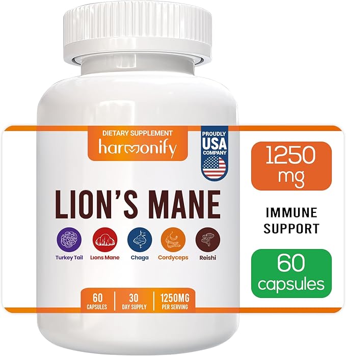 Lions Mane Supplement Capsules with Turkey Tail, Reishi, Cordyceps Chaga, Maitake, Meshima, Poria Cocos, Shiitake, Oyster, Porcini, Enoki 20 in1 Mushroom