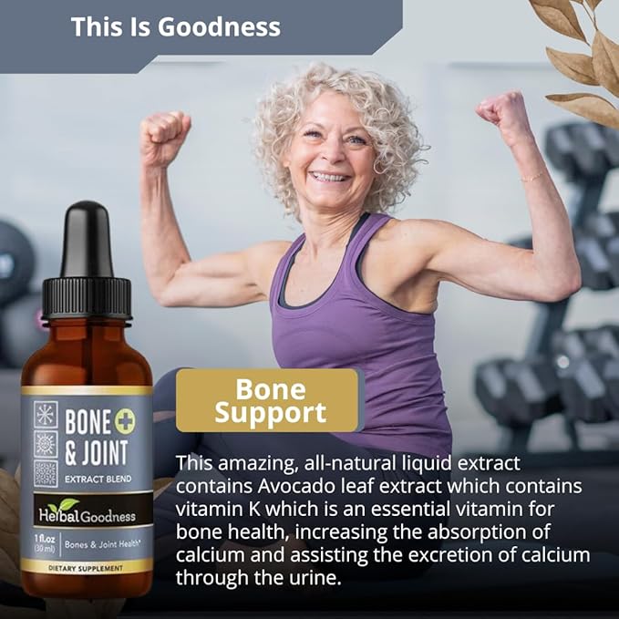 Herbal Goodness Bone and Joint Liquid Extract 1oz - Organic Bone and All Joint Health, Muscle Support, Knee Discomfort with Calcium, Magnesium, Glucosamine and Chondroitin for Men and Women -1 btl