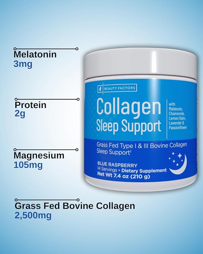 Windmill Natural Vitamins Collagen Sleep Support, with Melatonin, Chamomile, Lemon Balm, Supports Hair, Skin and Nails, Type I & III Grass Fed Collagen, Sleep Support, Blue Raspberry Flavor
