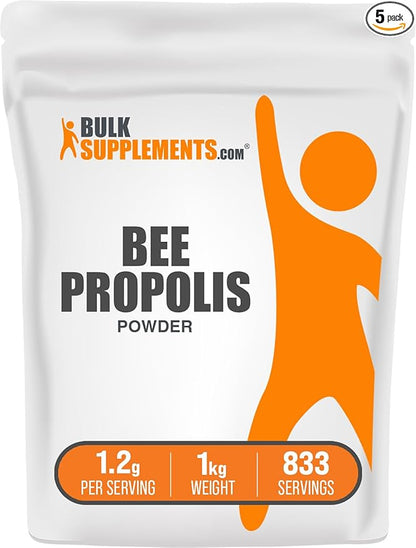 BulkSupplements.com Bee Propolis Powder - Bee Propolis Supplement, Superfood Supplement - Natural & Gluten Free, 1.2g per Serving, 1kg (Pack of 5) (11 lbs)