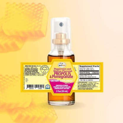 Beelife Propolis Throat Spray – Soothing Honey, Mint & Pomegranate - Natural Immune Support & Sore Throat Relief - Antioxidants, Rich in Flavonoids & Artepillin C, No Sugar, Gluten-Free, 1-Pack, 30ml