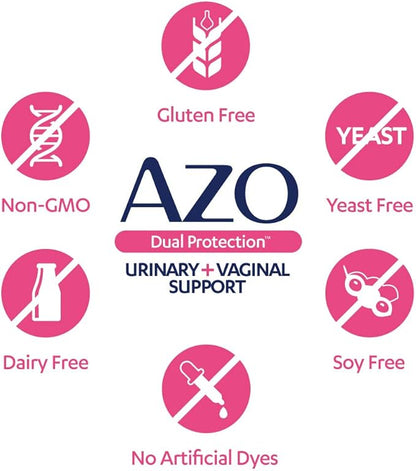 AZO Dual Protection | Urinary + Vaginal Support* | Prebiotic Plus Clinically Proven Women's Probiotic | Starts Working Within 24 Hours | Non-GMO | 30 Count (Pack of 2)