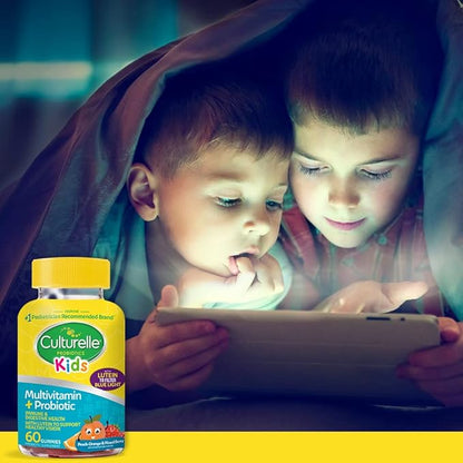 Culturelle Kids Probiotic Gummies for Ages 2+ - Peach-Orange & Mixed Berry Flavors - Digestive & Immune Support with Lutein for Eye Health, 60 Count
