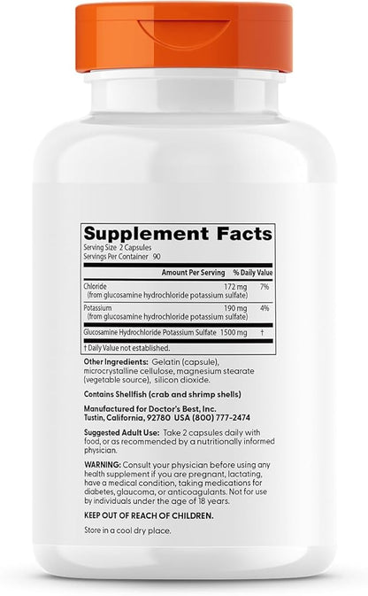Doctor's Best Glucosamine, Non-GMO, Gluten & Soy Free, Joint Support, 750 mg, 180 Count