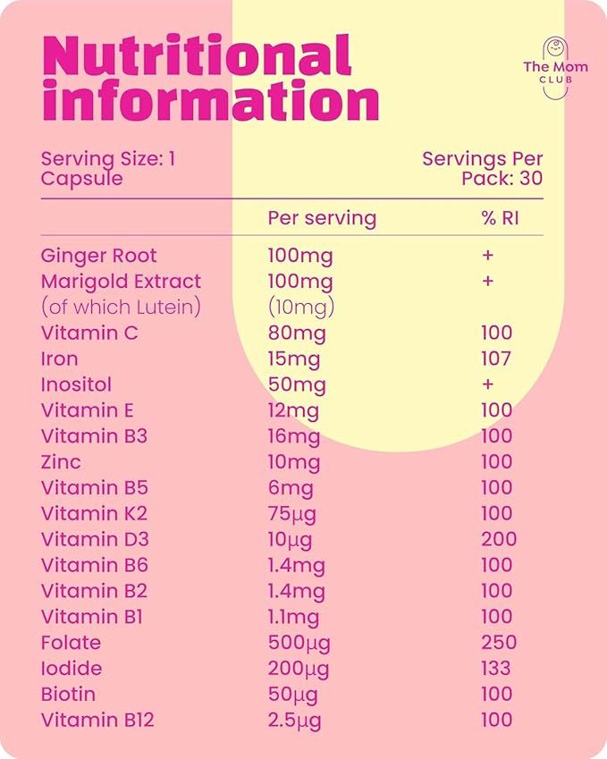 Pregnancy Vitamins for Women – 1st Trimester Prenatal Supplement with Folic Acid, Iron, B6 & Ginger – Morning Sickness Relief & Baby Development – 30 Vegan Capsules