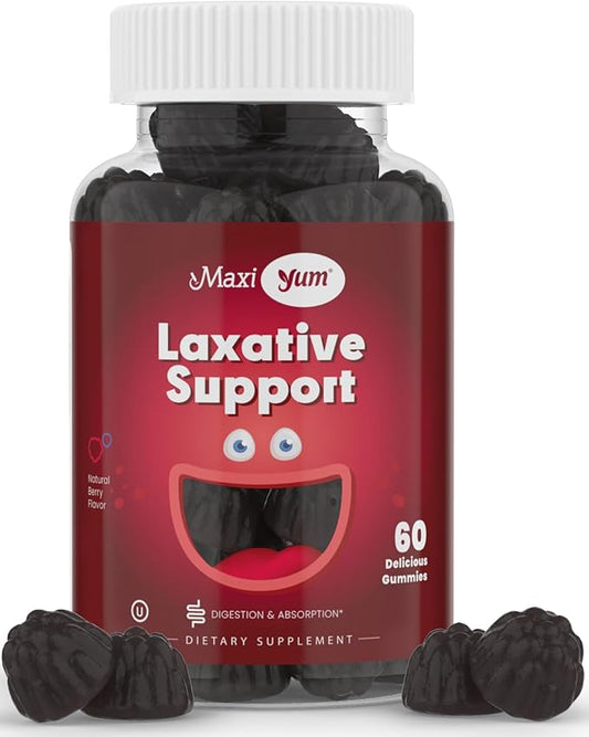 Maxi Health Laxative Gummies, 60's - Chewable Vegan Gummy, Adults and Kids Ages 6 and Up - All-Natural Laxative with Senokot Extract and Mixed Natural Fruit Flavors (Berry, 60 Count)