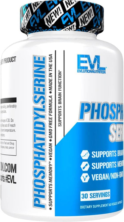 Evlution PhosphatidylSerine Nootropics Brain Support Supplement - Advanced Anti Aging Brain Health Supplement for Adults - Memory and Focus with Phosphatidylserine 300mg - EVL Vegan Non-GMO