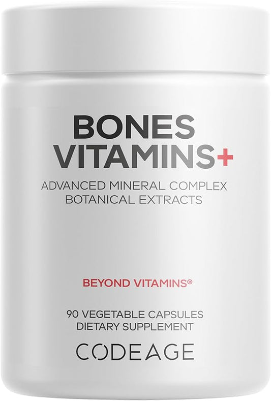 Codeage Bones Vitamins+ - Vitamin D3 & K2, Vitamin C, Calcium, Magnesium, Zinc, Hesperidin, L-Lysine, Manganese, Bamboo, Horsetail, Cissus, Boron, Trans-Resveratrol, Non-GMO Supplement - 90 Capsules