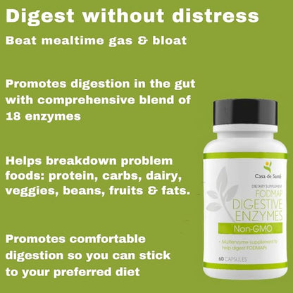 FODMAP Digestive Enzymes Certified| No High FODMAP inulin| FODMAP Keto Carnivore Intolerance Support| 18 Multi Enzyme Amylase Bromelain Lipase Lactase Protease Papain Alpha galactosidase & More No GMO