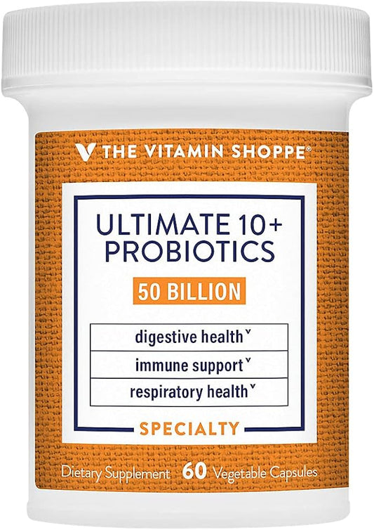 Ultimate 10+ Probiotics, 50 Billion CFUs for Digestive Health, Immune Support and Respiratory Health (60 Vegetable Capsules) by the Vitamin Shoppe