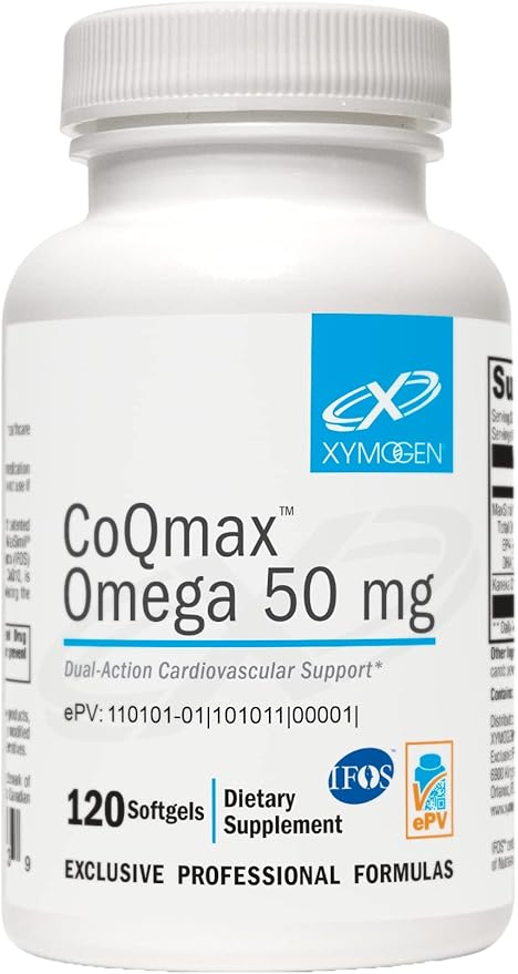 XYMOGEN CoQmax Omega 50 mg - CoQ10 + Fish Oil Omega 3 Supplement - Dual-Action Heart Health Support - Coenzyme q10 + Specialized Fish Oil for 3X Greater Absorption of EPA DHA (120 Softgels)